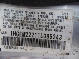2001 Honda Civic DX Silver 1.7L AT #A23816